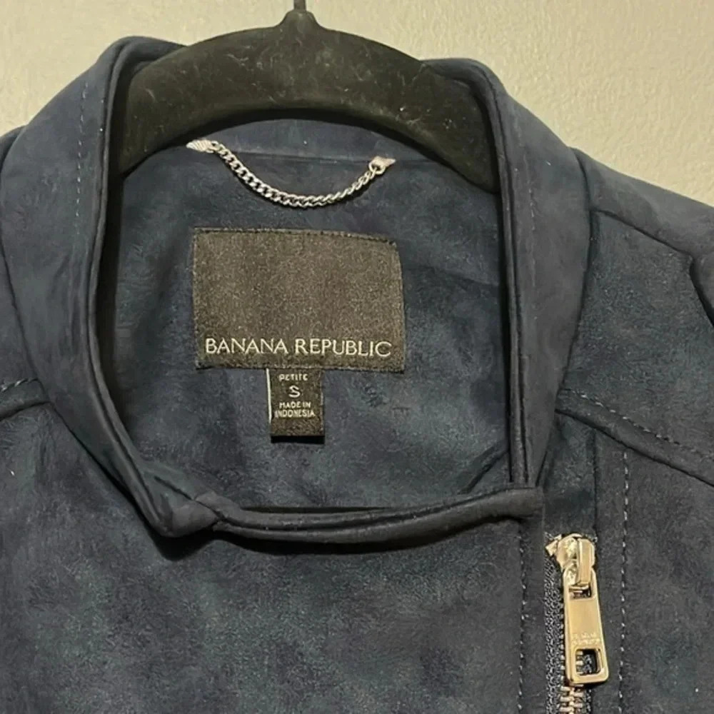 Banana Republic‎ | Navy blue vegan suede moto biker jacket Women’s S petite PS - Picture 2 of 10